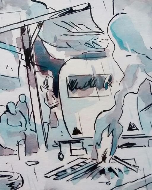 Un peu de pluie en aquarelle dans une autre gamme